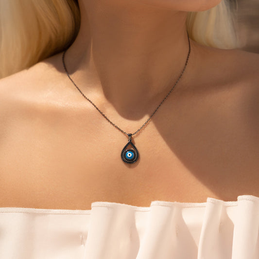 Sterling Silver Teardrop Evil Eye Necklace