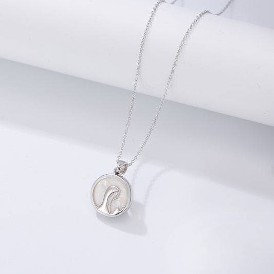 Sterling Silver Natural Shell Virgin Mary Praying Pendant Necklace