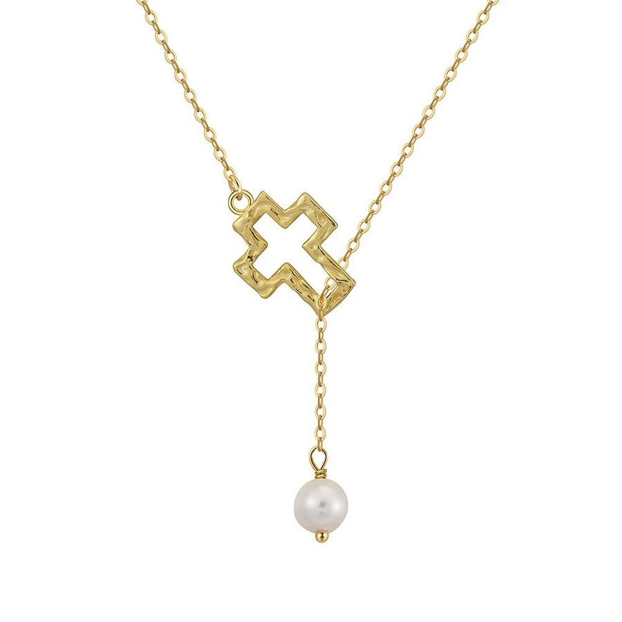 Sterling Silver Natural Freshwater Pearl Cross Necklace