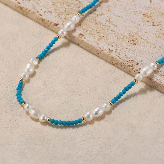 Sterling Silver Natural Turquoise Baroque Pearl Necklace