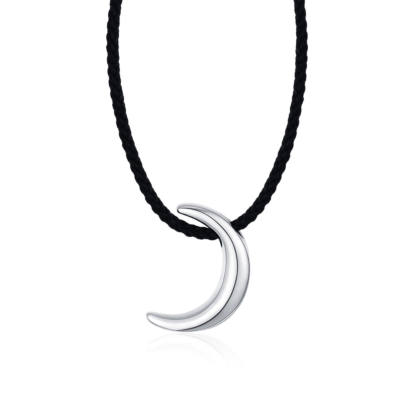 Sterling Silver Black Cord Moon Pendant Necklace