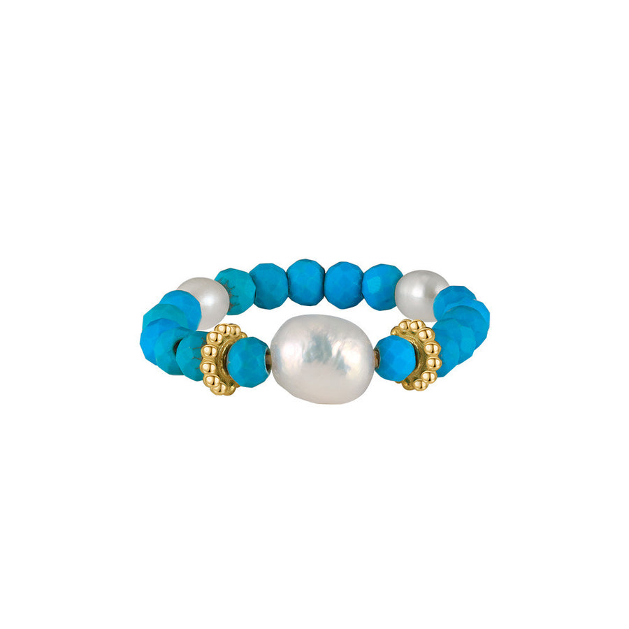 Sterling Silver Natural Turquoise Baroque Pearl Ring