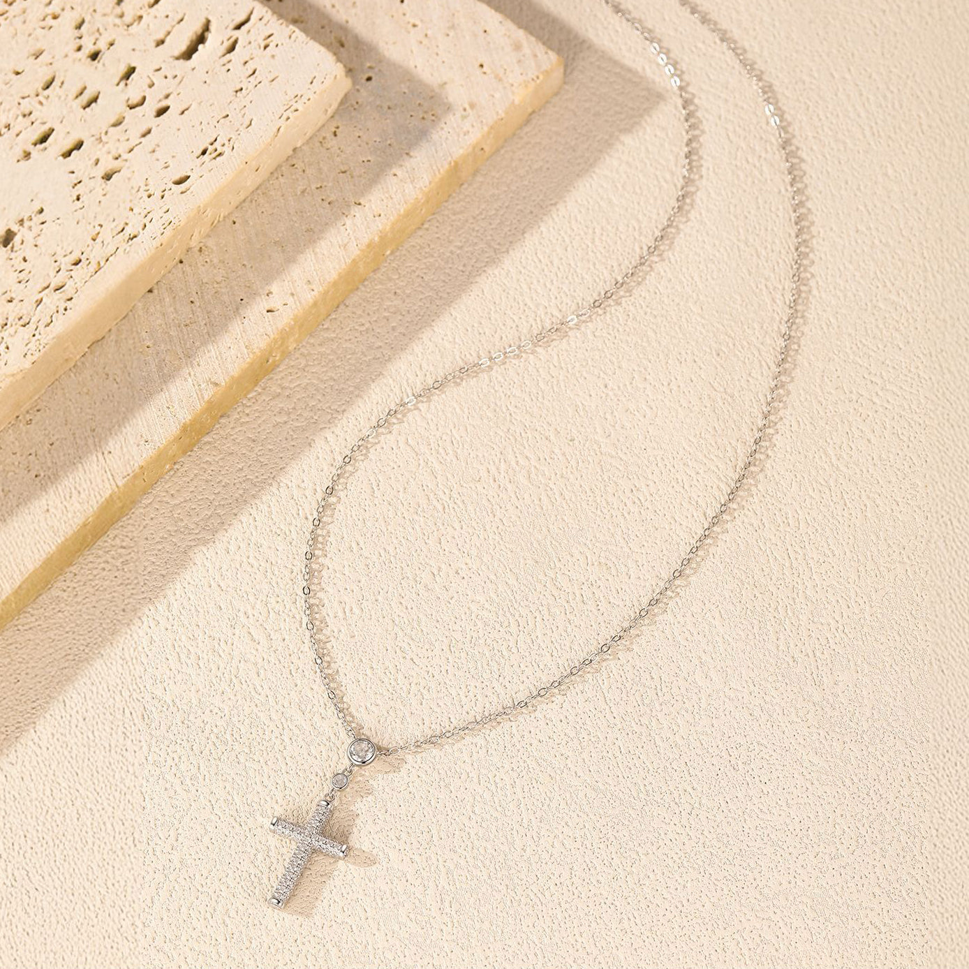 Sterling Silver Pave Cross Necklace