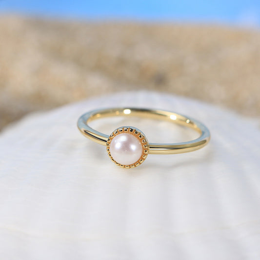 Gold Plated Thin Freshwater Pearl Ring