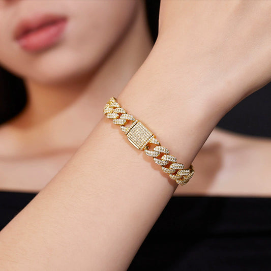 10mm Moissanite D Color Sterling Silver Cuban Link Bracelet