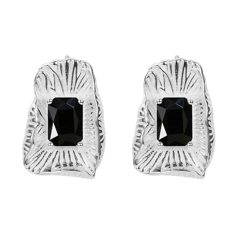 Sterling Silver Black Irregular Geometric Earrings