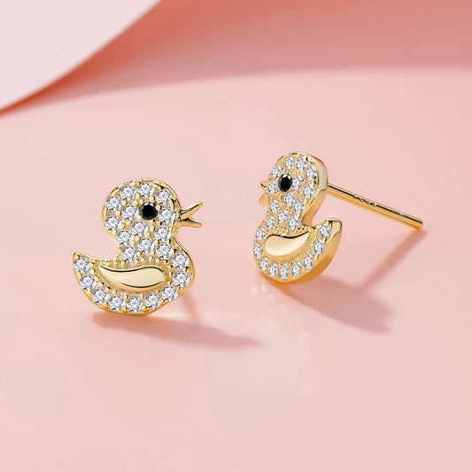 Gold Plated Sterling Silver Duck Stud Earrings