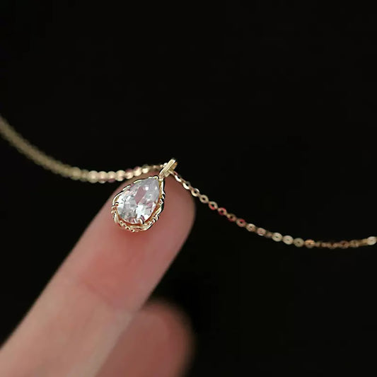 Gold Plated Teardrop Cubic Zirconia Pendant Necklace