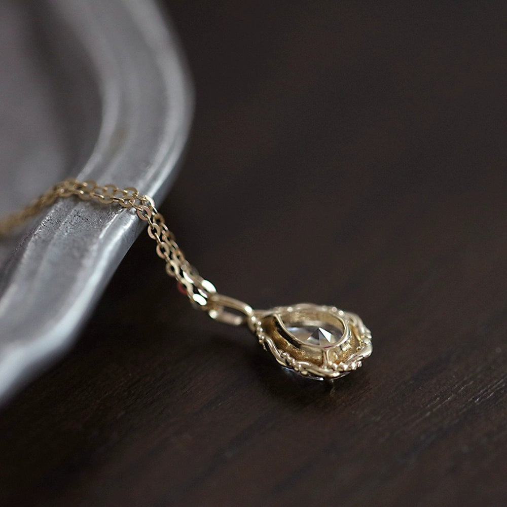 Gold Plated Teardrop Cubic Zirconia Pendant Necklace