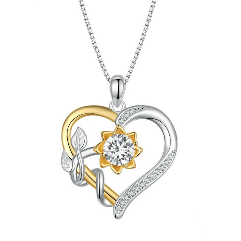 Sterling Silver Sunflower Heart Necklace