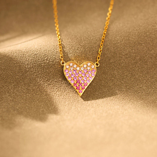 Gold Plated Sterling Silver Pink Heart Necklace