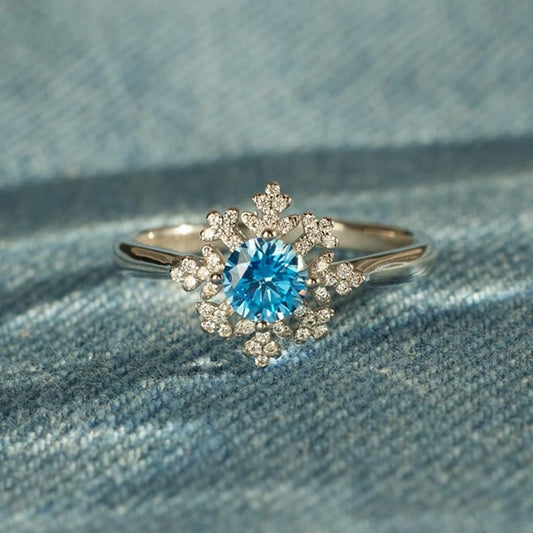Sterling Silver Blue Cubic Zirconia Snowflake Ring