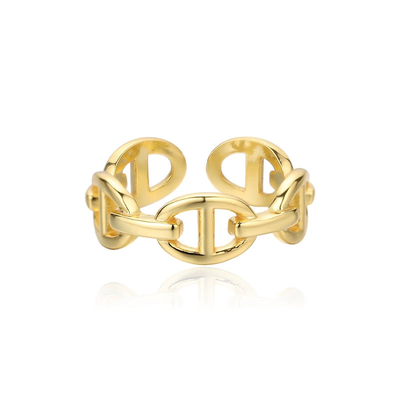 Sterling Silver Adjustable Geometry Oval Ring