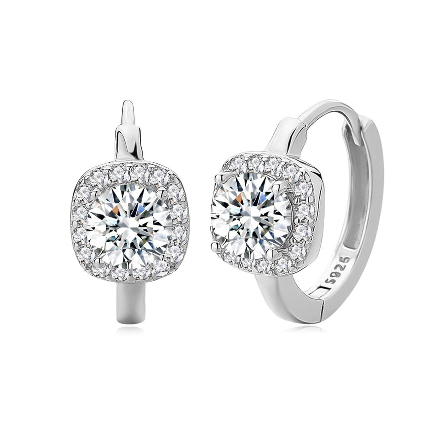 Sterling Silver Princess Cut Cubic Zirconia Hoop Earrings