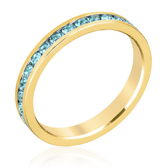 Aqua Crystal Gold Stackable Ring