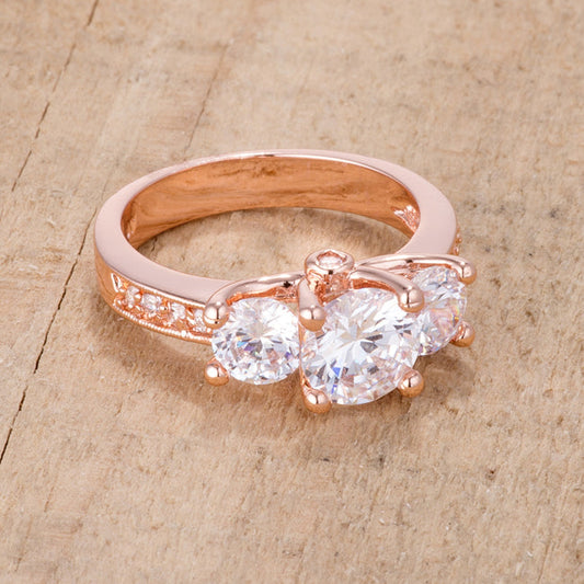 Three-Stone CZ Engagement Ring in Rose Goldtone