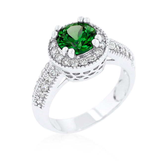 Emerald Halo Cubic Zirconia Engagement Ring