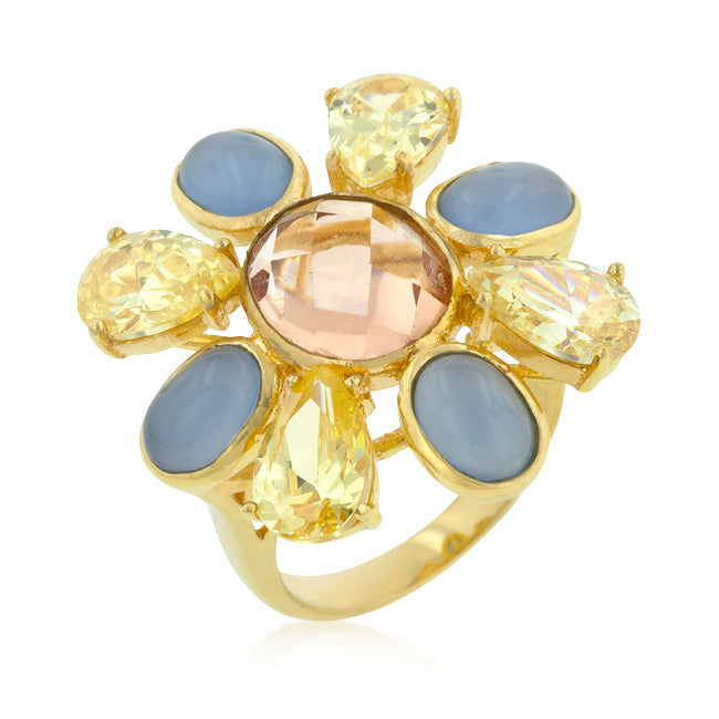 Multi-Cubic Zirconia Floral Gold Ring