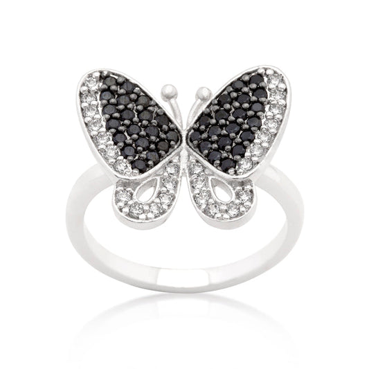 Two-Tone Butterfly Ring with Black and White Cubic Zirconia