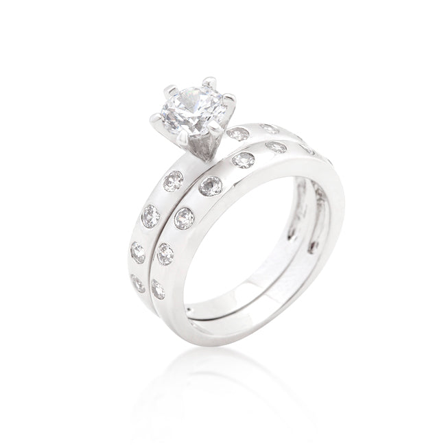 Round Cut Bezel Bridal Ring Set