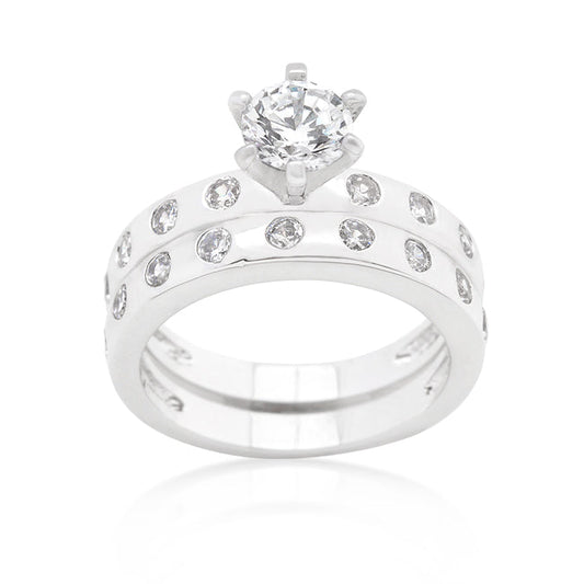 Round Cut Bezel Bridal Ring Set