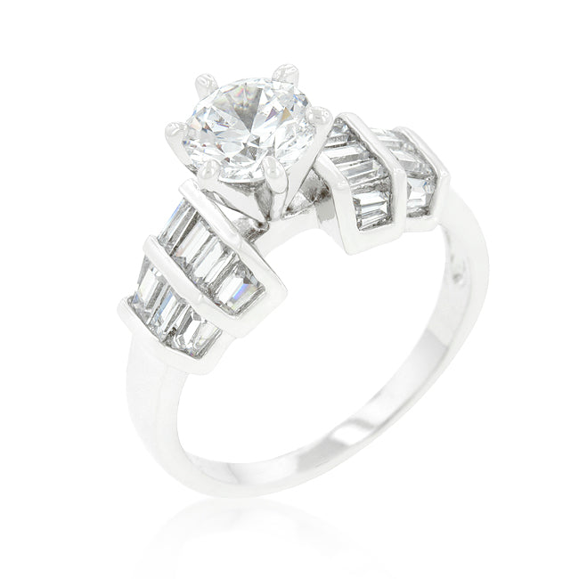 Tapered Baguette and Round Cubic Zirconia Engagement Ring