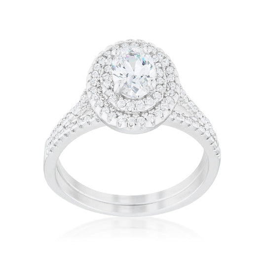 Oval Three-Stone Wedding Ring Set