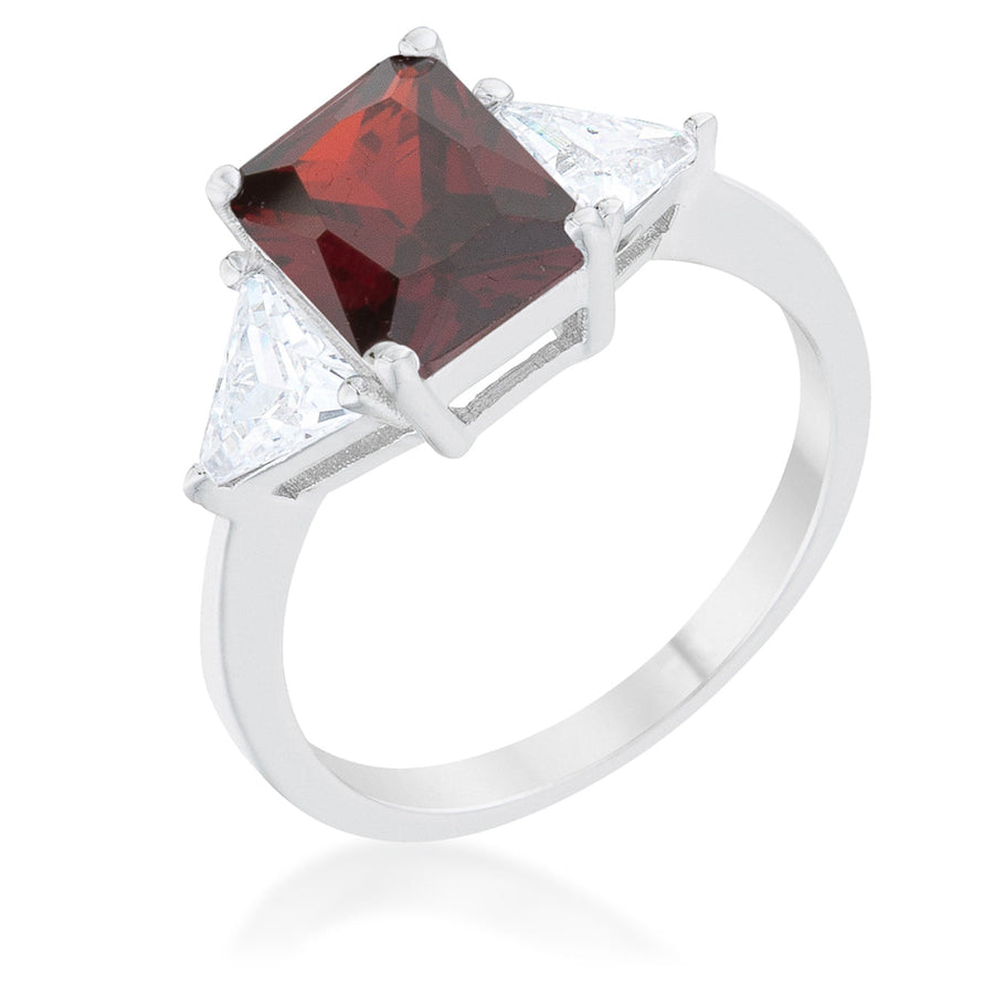 Garnet Radiant Cut Rhodium Engagement Ring