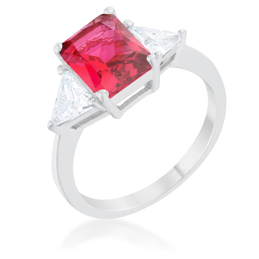 Fuchsia Radiant Crystal Rhodium Engagement Ring