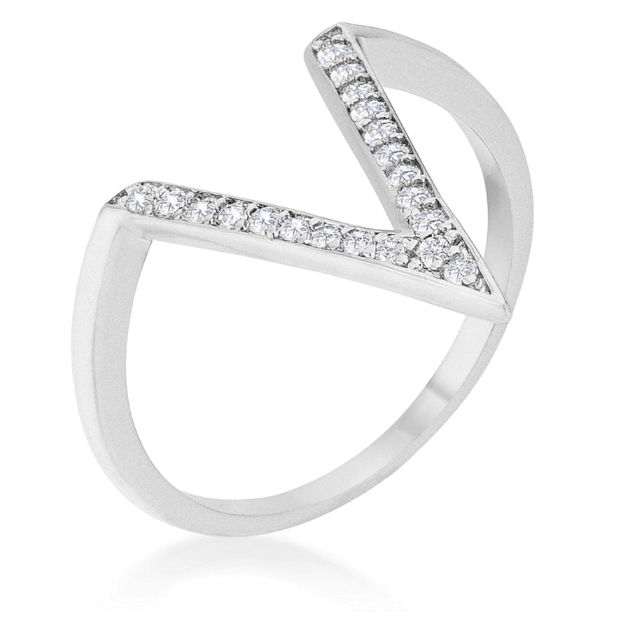 Michelle V-Shape Rhodium Crystal Ring