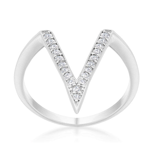 Michelle V-Shape Rhodium CZ Ring