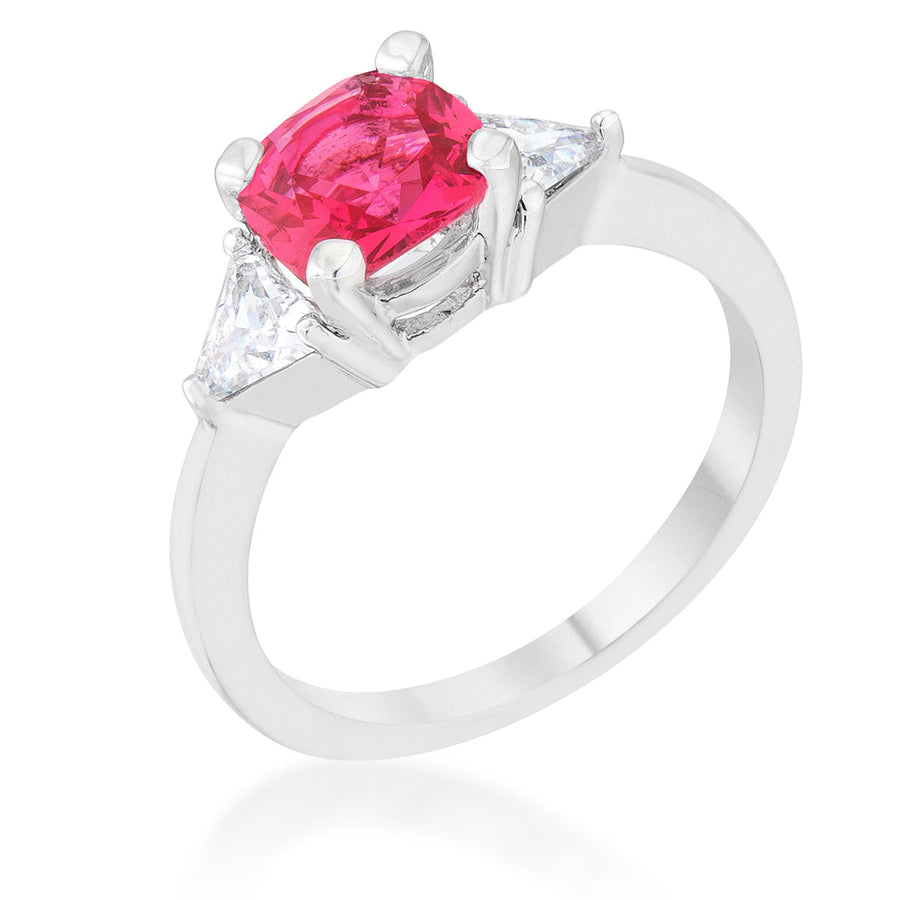 Shonda Fuchsia Cushion Crystal Rhodium Statement Ring