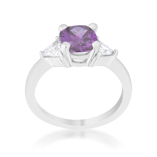 Shonda Cushion Amethyst 1.8ct CZ Rhodium Statement Ring