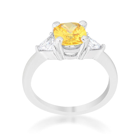 Shonda 1.8ct Canary Cushion CZ Rhodium Ring