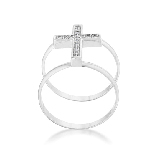 Francis 0.08 ct CZ Rhodium Cross Ring