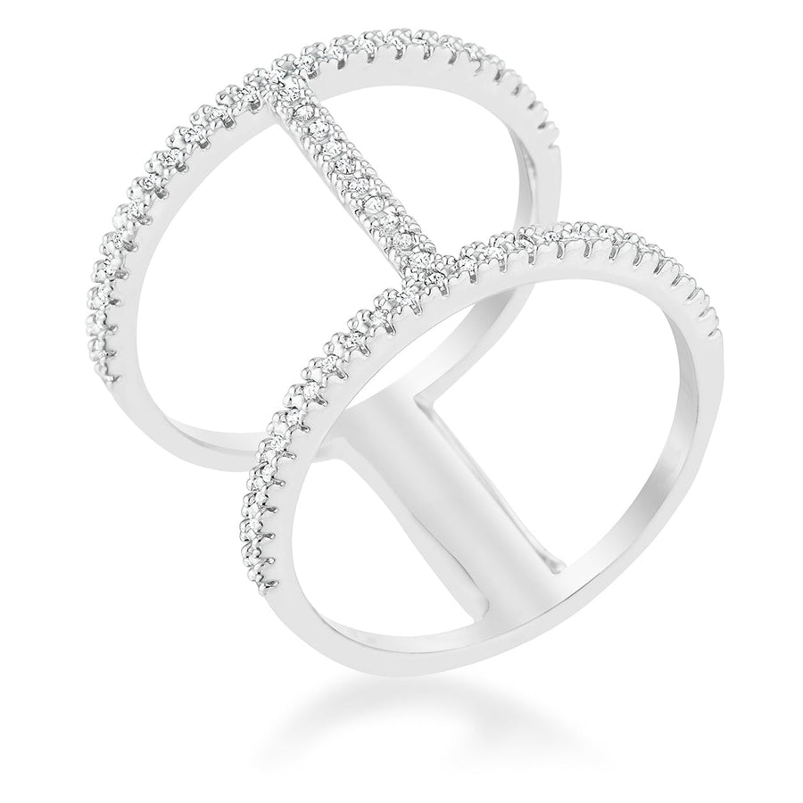 Christina Open Contemporary Wide Ring, Rhodium with Cubic Zirconia