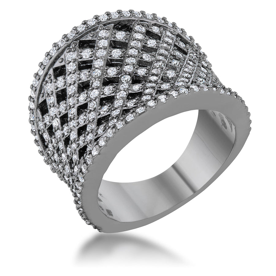 Brin Hematite Woven Wide Ring, 1.4ct Crystal