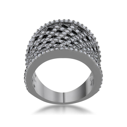 Brin Hematite Woven Wide Ring, 1.4ct CZ