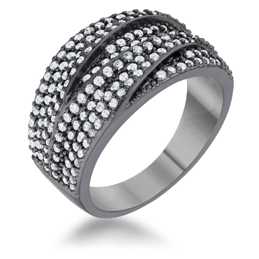 Kina Clear and Jet Black Crystal Hematite Cocktail Ring