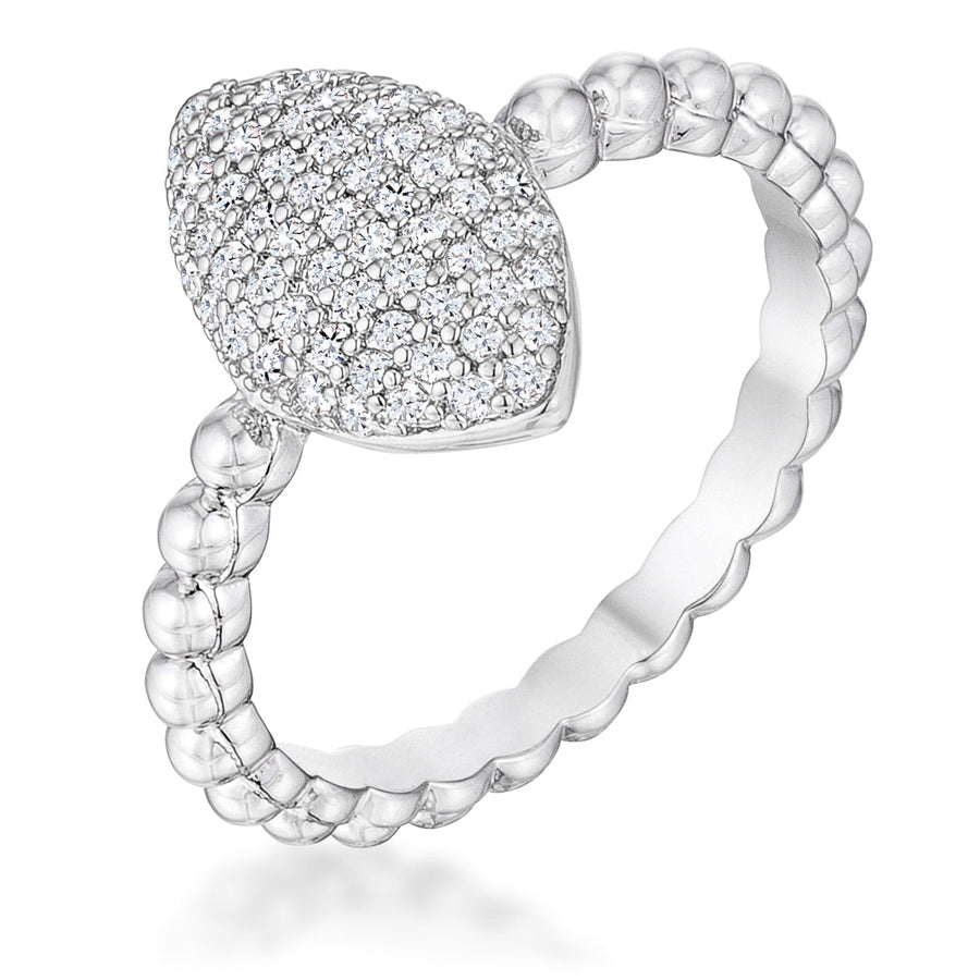 Oval Rhodium Ring with Clear Cubic Zirconia