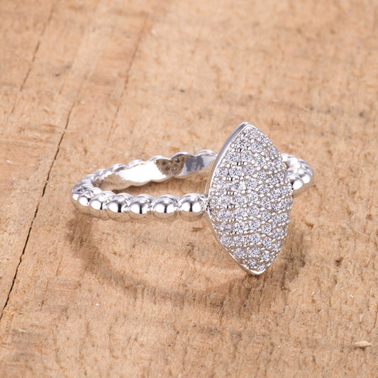 Oval Rhodium Ring with Clear Cubic Zirconia