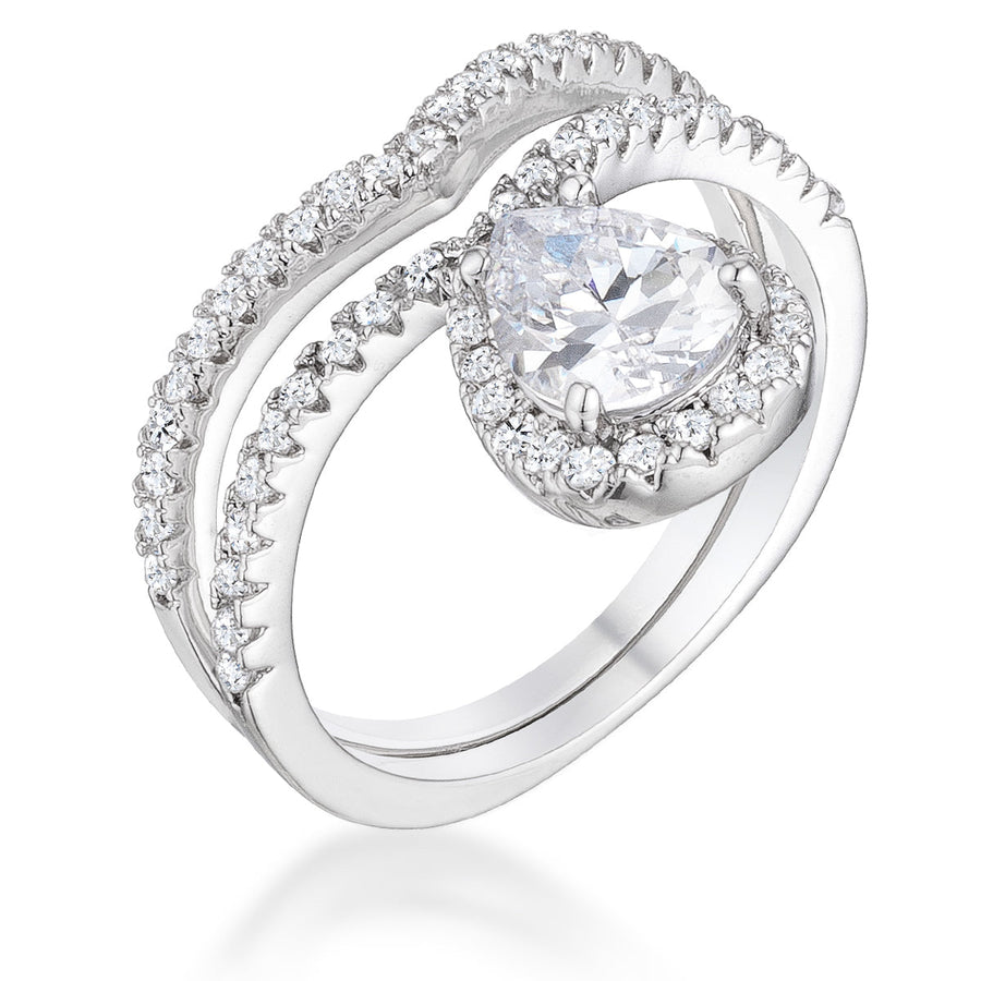 Rhodium Chevron Wedding Set with Clear Crystal, 1.75ct