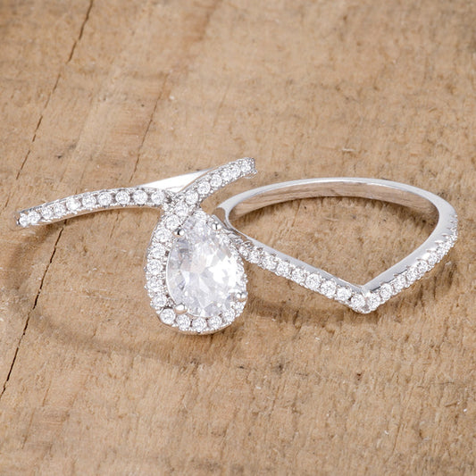 Rhodium Chevron Wedding Set with Clear CZ, 1.75ct