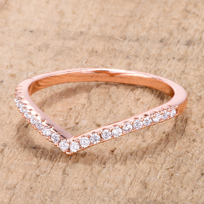 0.22 Ct Rose Goldtone Chevron Ring with CZ