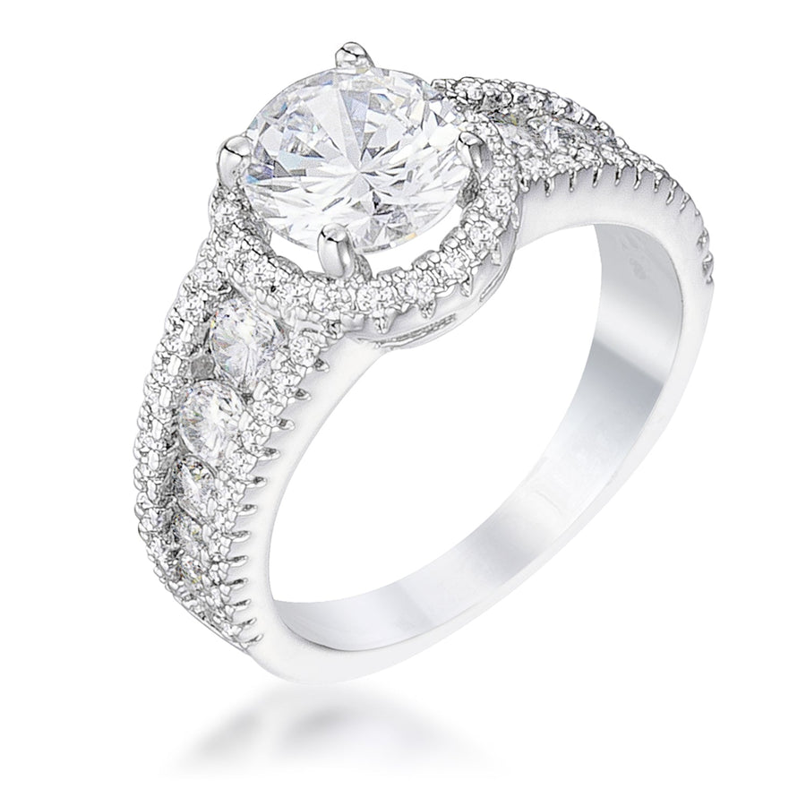 2.1 Ct Rhodium Solitaire Halo Engagement Ring