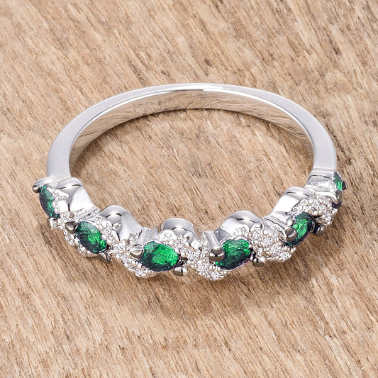 S-Shape Half Eternity Band with Emerald Green and Clear CZ