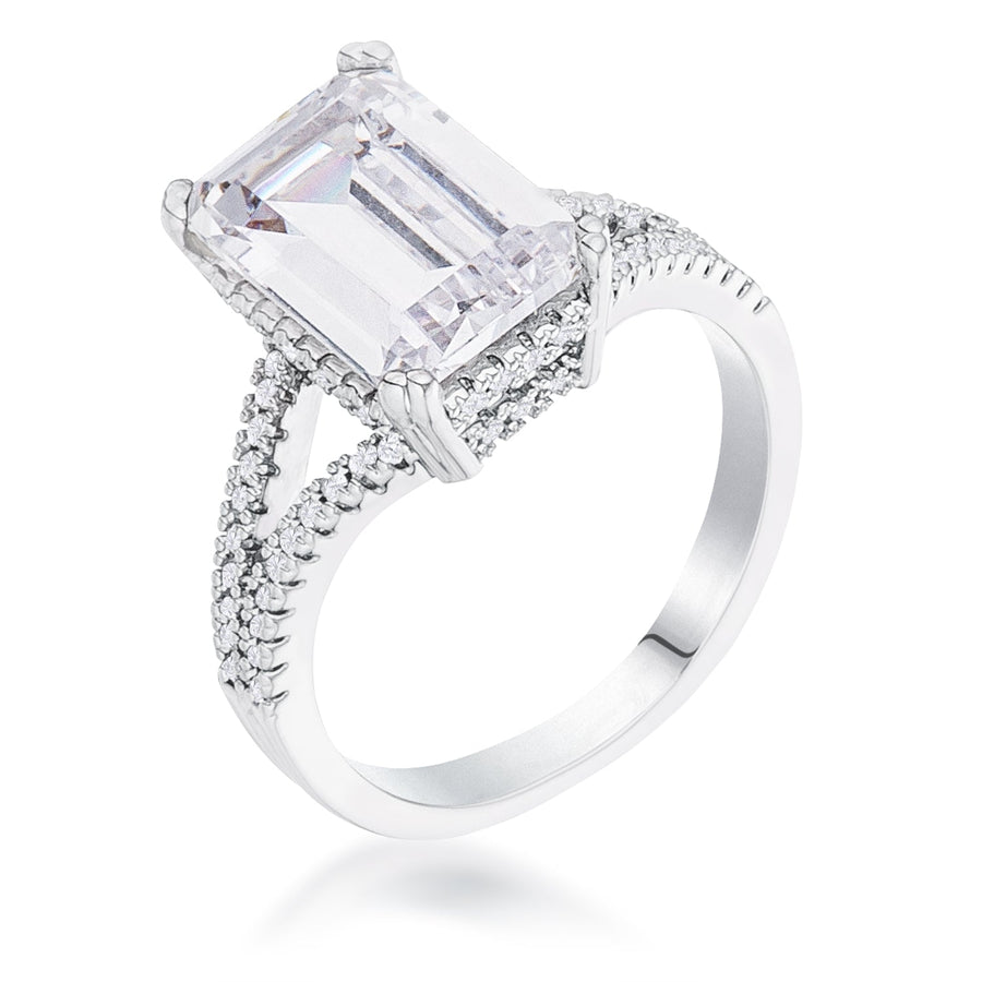 Rhodium Plated Emerald Cut Wishbone Ring