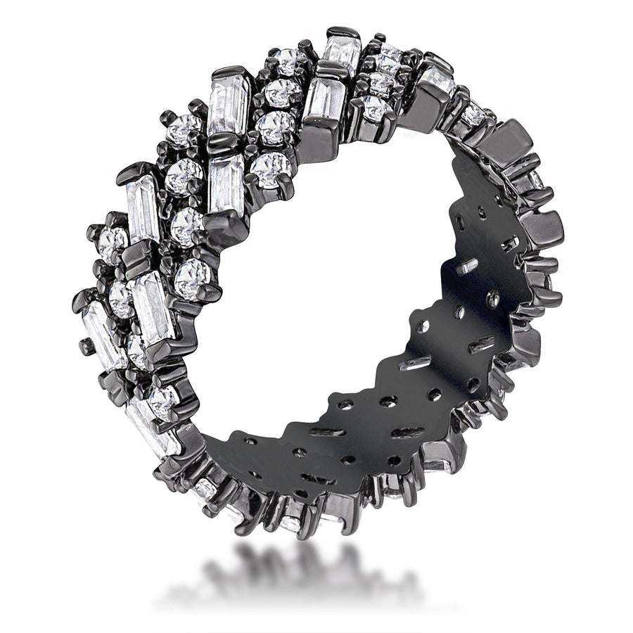 Hematite Baguette and Round Crystal Eternity Band