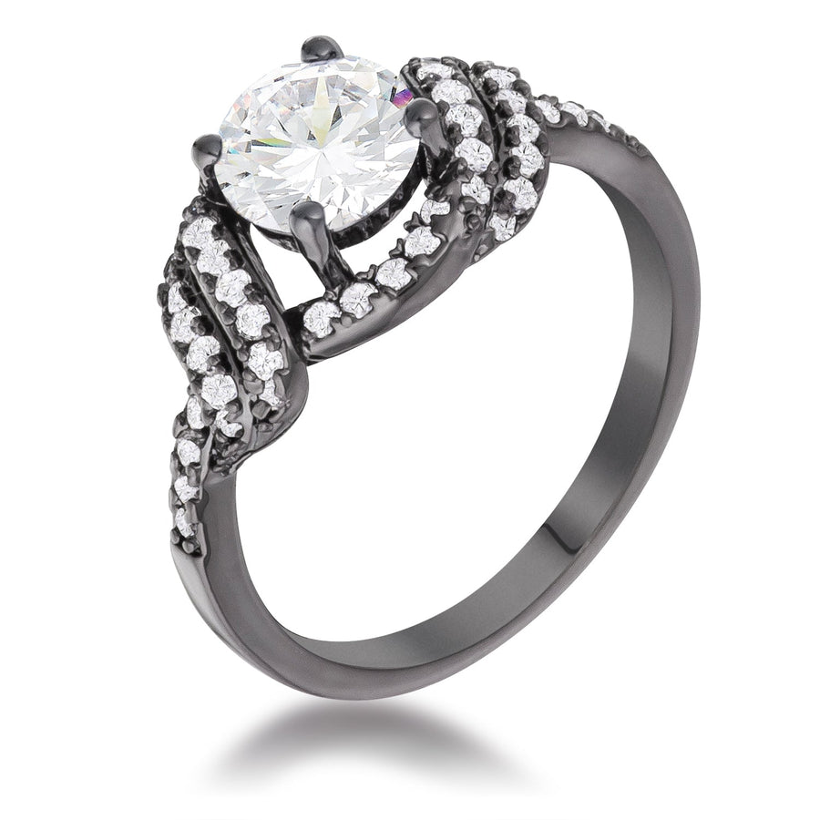 Hematite Clear Crystal Parallel Pave Twist Ring