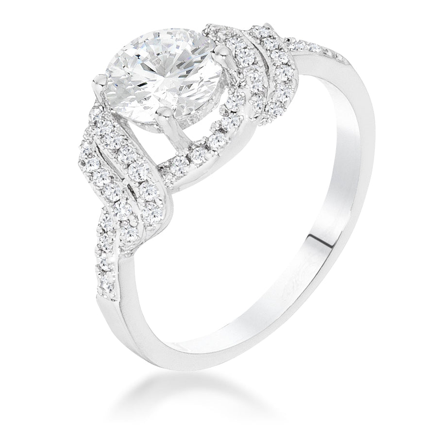 Rhodium Clear Crystal Twist Ring